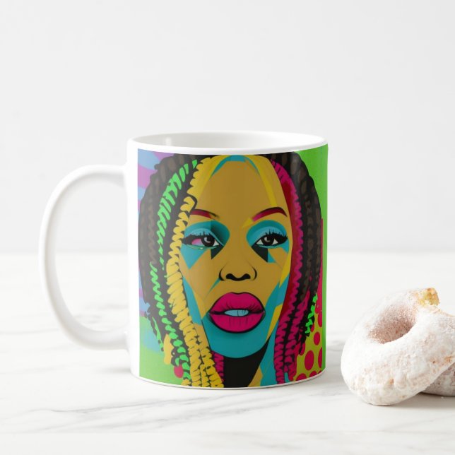 Mug Gras Pop Art-Africain Américaine Femme Avec Locs (Avec donut)