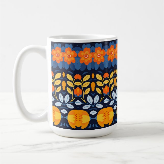 Mug Gras Retro Floral Illustration en orange (Gauche)