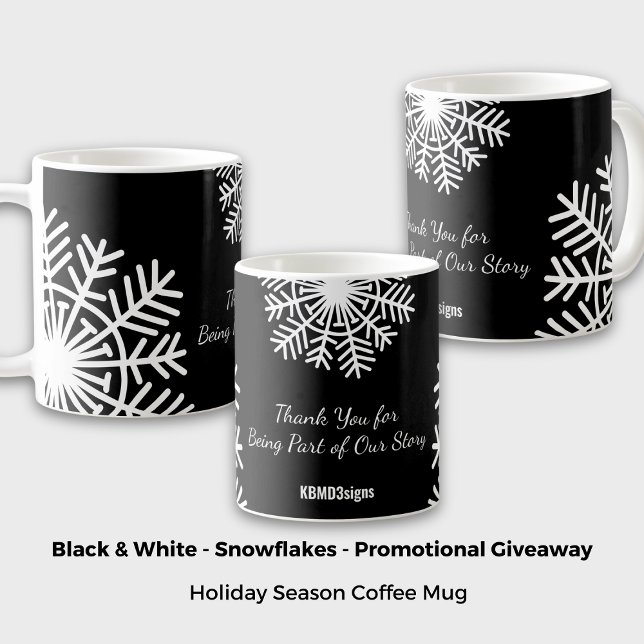 Mug Gras Snowflake noir & blanc cadeau promotionnel (Bold Snowflake Black & White Promotional Giveaway Coffee Mug)