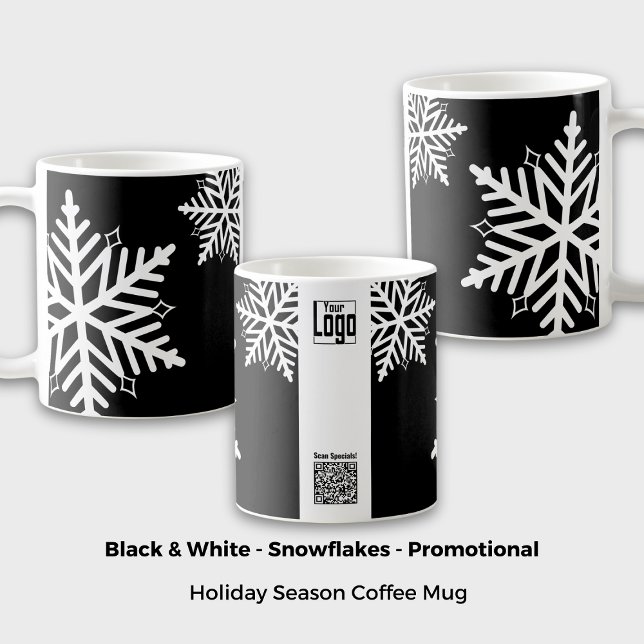 Mug Gras Snowflake noir & blanc récompense promotionne (Bold Snowflake Black & White Promotional Reward Coffee Mug; Giveaway, Merchandise)
