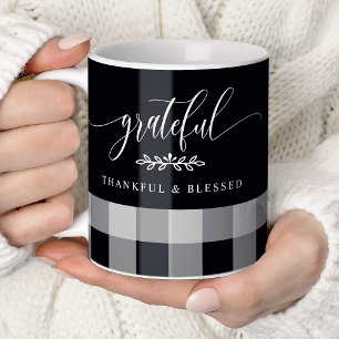 Mug Grat Reconnaissant Bénis Plaid Noir et Blanc