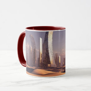 Mug Gratte-ciel surréalistes futuristes dans un paysag