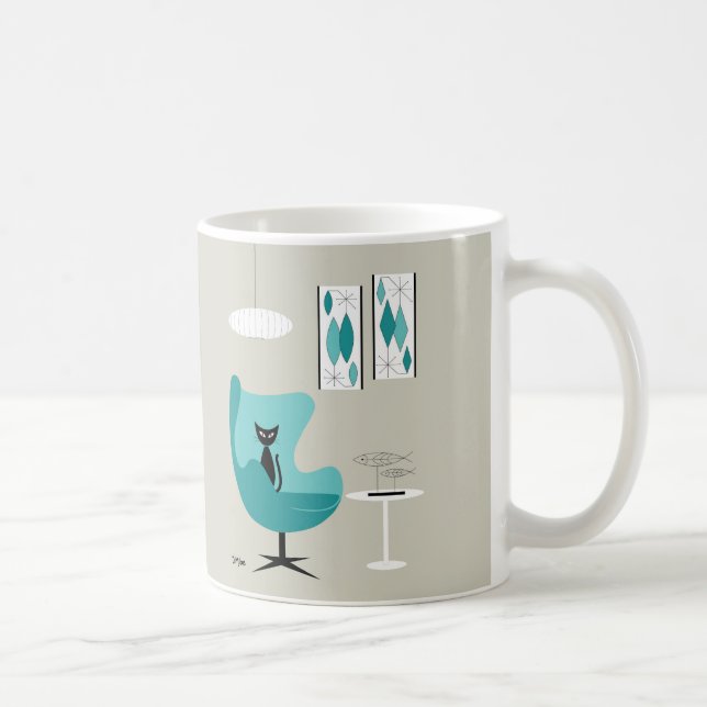 Mug Gravier du milieu du siècle sur gris avec chat noi (Droite)