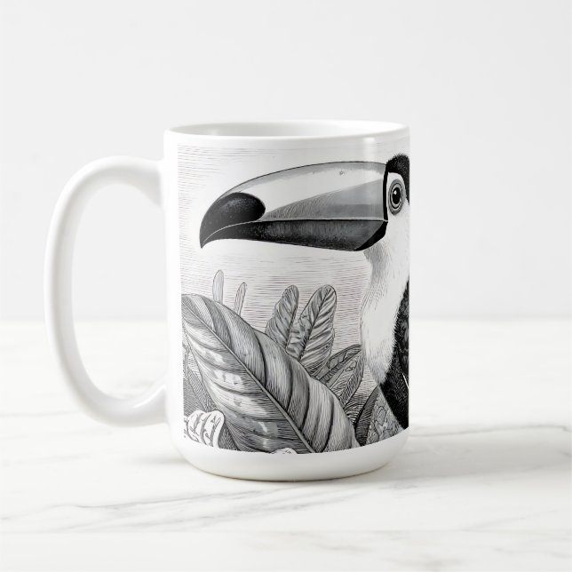 Mug Gravure de feuillage de jungle de toucans (Gauche)