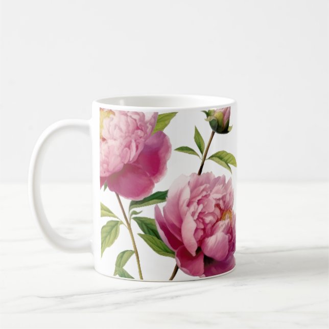 Mug Gravure de pivoines roses illustrées à la main (Gauche)