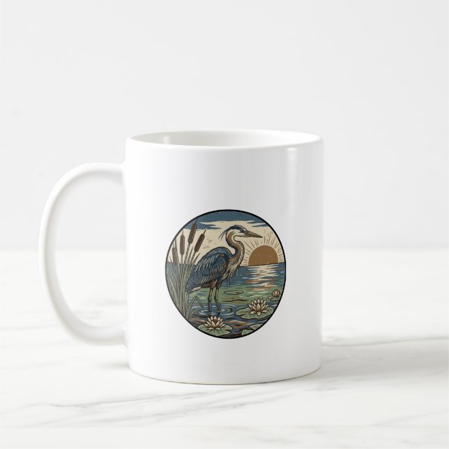Mug Gravure sur bois de Marais au coucher du soleil av (Gauche)