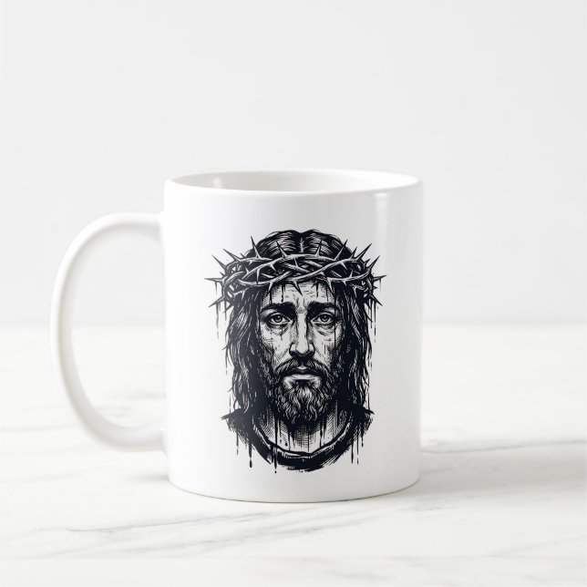 Mug Gravure vintage Couronne d'épines Portrait sacré  (Gauche)