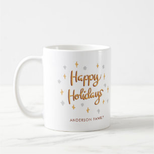 Mug Gray and Gold Sparkly Happy Holidays