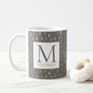 Mug Gray Gold Raindrop Moderne Monogramme tendance