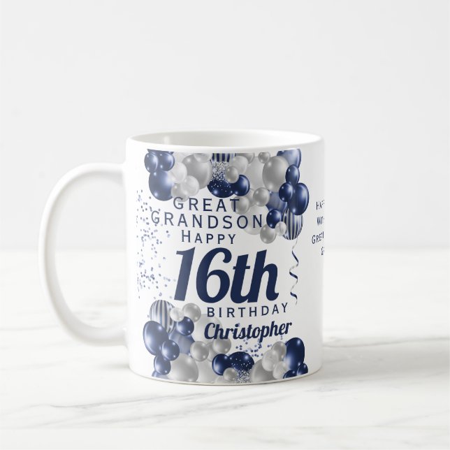 Mug Great Grandson 16th Birthday Navy (Gauche)