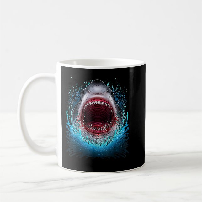 Mug Great White Shark Open Mouth Teeth Beach Ocean Ani (Gauche)