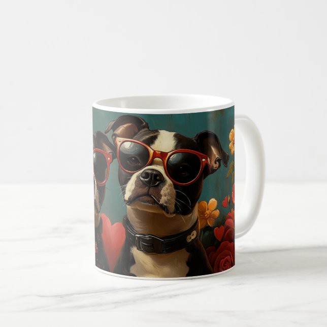 Mug Greater Swiss aux cœurs Roses Saint-Valentin (Devant droit)