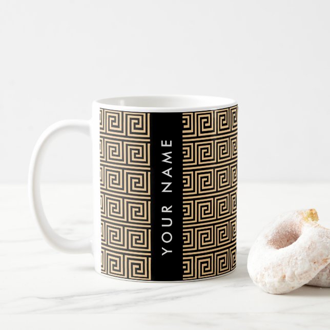 Mug Grec Meander Key Brown, Votre Nom, Personnaliser (Avec donut)