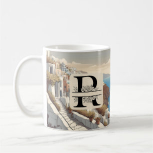 Mug Grèce santorini grec île monogramme voyage bleu