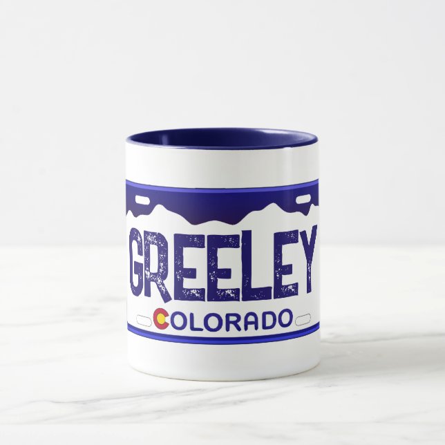 Mug Greeley Colorado plaque d'immatriculation bleue (Centre)