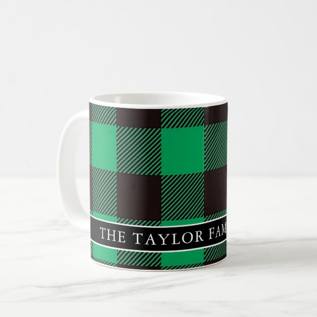 Mug Green & Black Buffalo Family Name Christmas (Devant gauche)