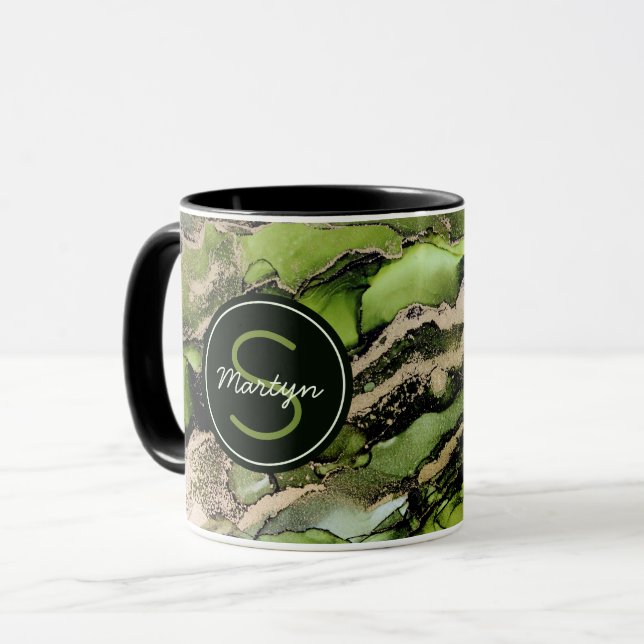Mug Green Black Gold Nom personnalisé Abstrait (Devant gauche)