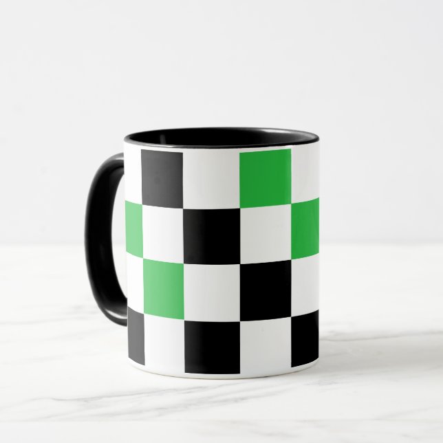 Mug Green Black White Checkered Pattern Design  (Devant gauche)
