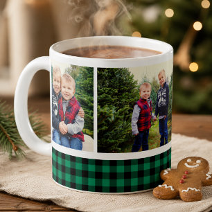 Mug Green Buffalo Plaid Holiday Photo Collage
