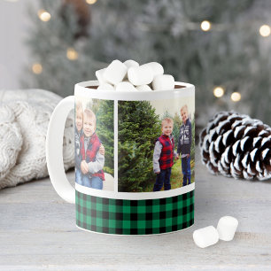 Mug Green Buffalo Plaid Holiday Photo Collage