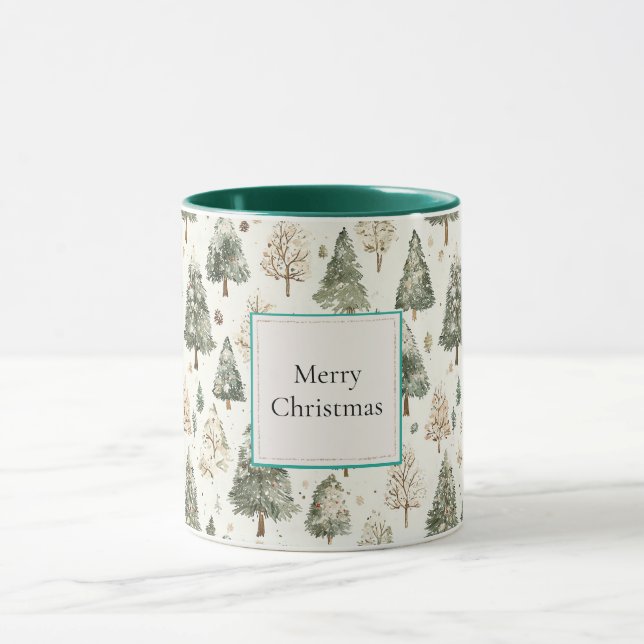 Mug Green Cream Christmas Trees (Centre)