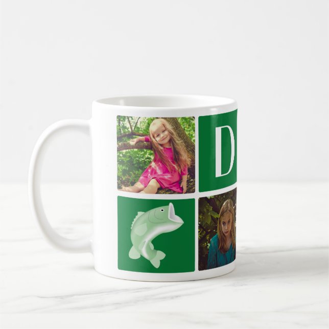Mug Green Fish Photo Collage Cadeau pour papa Fête des (Gauche)