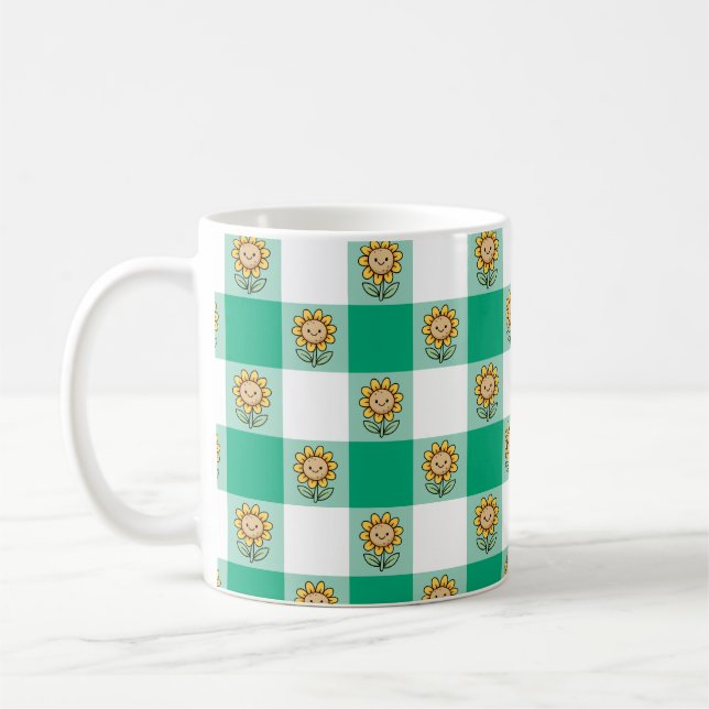 Mug Green Gingham and Yellow Sunflowers (Gauche)