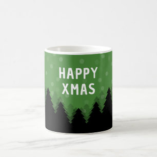 Mug Green Happy Xmas avec forêt, arbres et neige