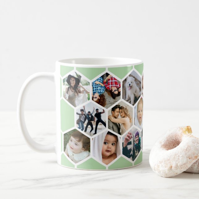Mug Green Honeycomb Photo Collage 20 Picture (Avec donut)