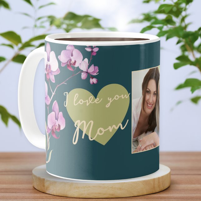 Mug Green I Love You Mom Floral Mother's Day Photo (Créateur téléchargé)