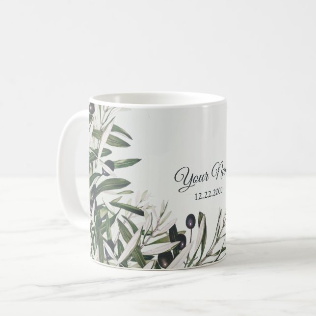 Mug Green Leaves Black Olive Elegant Wedding Gift (Devant gauche)