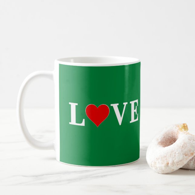 Mug Green Love Heart Retro Élégant (Avec donut)