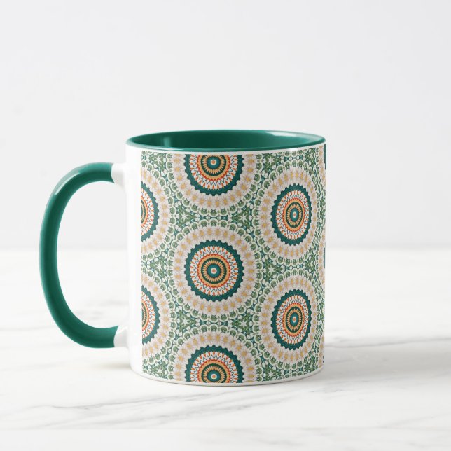 Mug Green Orange And Blue Boho Chic Circle Pattern (Gauche)