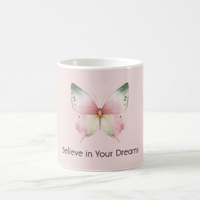 Mug Green Pink White Mint Butterfly (Centre)
