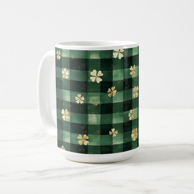 Mug Green Plaid Gold Shamrocks St. Patrick's Day   (Devant gauche)