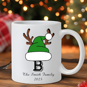 Mug Green Santa Hat Monogramme Famille Noël