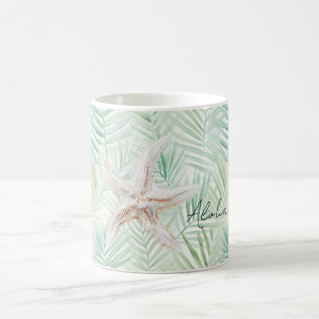 Mug Green Tropical Leaves Starfish (Centre)