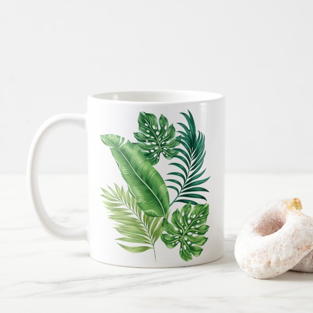 Mug Green Tropical Palm Banana Monstera Feuille (Avec donut)