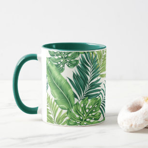 Mug Green Tropical Palm Banana Monstera Feuille