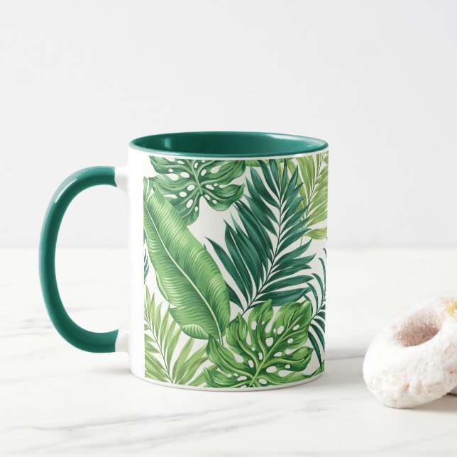 Mug Green Tropical Palm Banana Monstera Feuille (Avec donut)