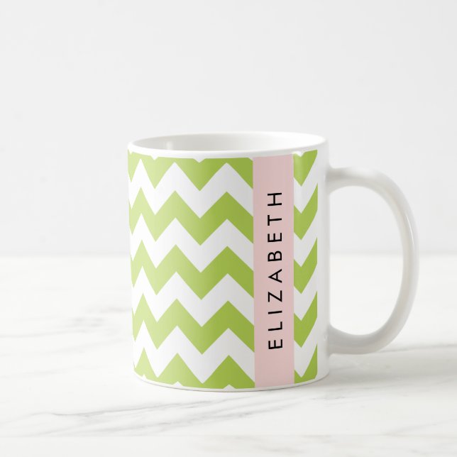 Mug Green Zigzag, Green Chevron, Votre Nom (Droite)