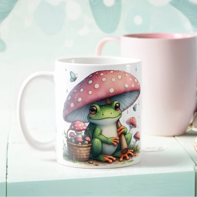 Mug Grenouille adorable sous parapluie de champignons (Créateur téléchargé)