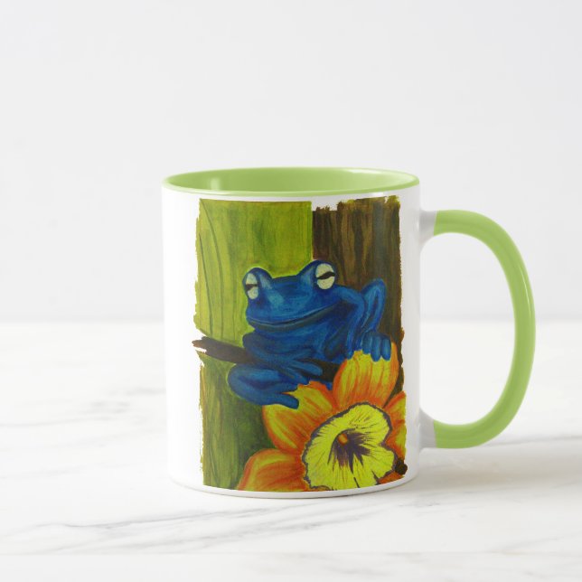 Mug Grenouille bleue se relaxant sur la fleur et branc (Droite)
