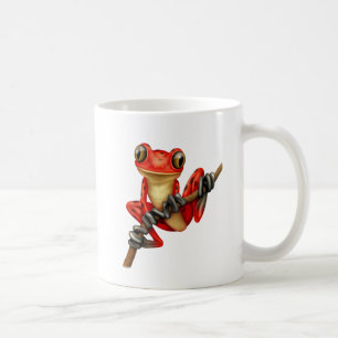 Mug Grenouille d'arbre rouge mignonne sur une branche