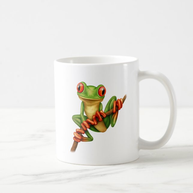 Mug Grenouille d'arbre verte mignonne sur une branche (Droite)