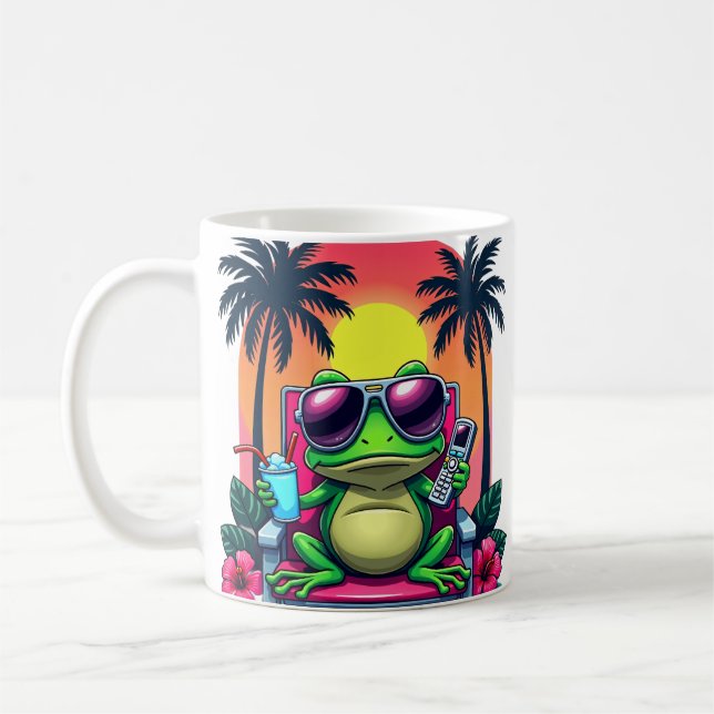 Mug Grenouille Grognon Y2K Vaporwave Tropical Rétro Fl (Gauche)