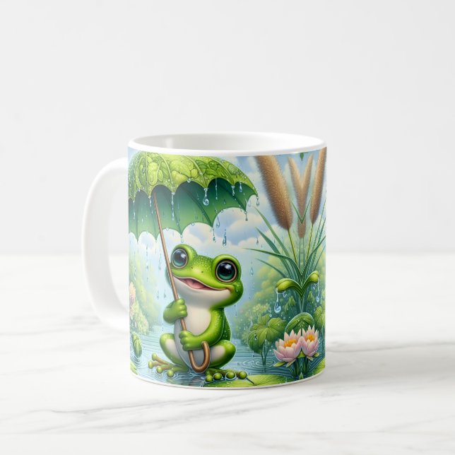 Mug Grenouille mignonne avec un parapluie (Devant gauche)