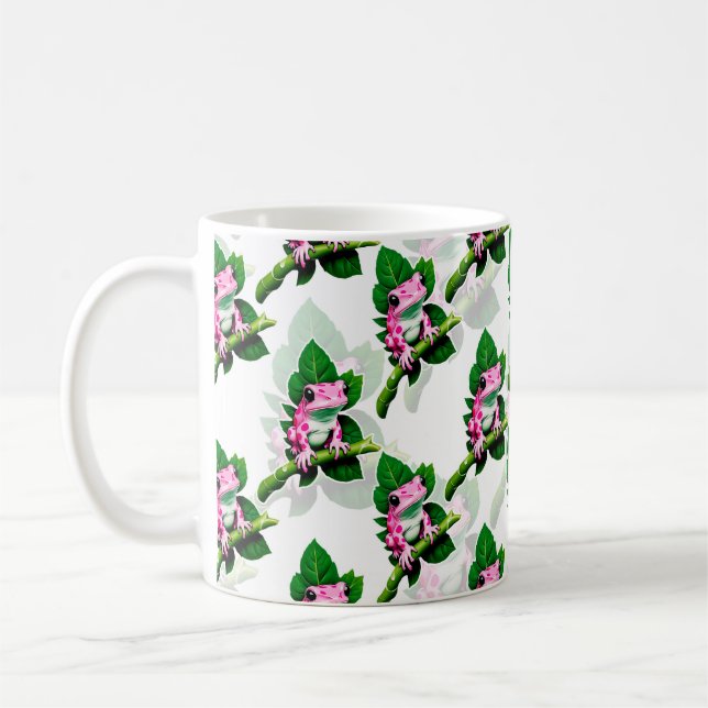 Mug Grenouille Rose Sur La Feuille Verte Motif Design (Gauche)
