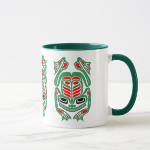Mug Grenouille rouge et verte d'art indigène de Haida