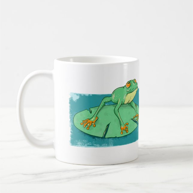 Mug Grenouille verte mignonne sur un tapis de nénuphar (Gauche)